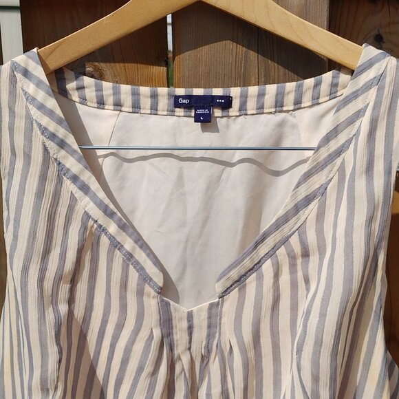 PRETTY GAP Dress Women's Size Large Nautical Stripe Light Navy and Cream - Picture 2 of 7
